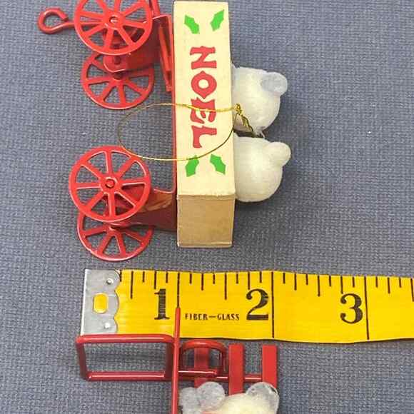 VTG Avon Flocked Christmas Ornaments Teddies in Wagon Teddy Bear on Bench NOEL - Picture 12 of 12
